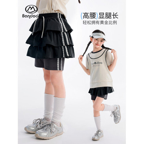 半度閒女童夏裝薄款百褶裙褲洋氣2025新款兒童夏季網球運動短裙子