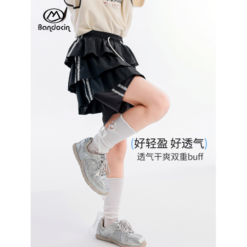半度閒女童夏裝薄款百褶裙褲洋氣2025新款兒童夏季網球運動短裙子