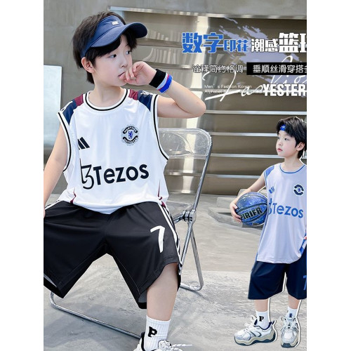 冰絲男童夏裝速乾背心套裝2025新款中大童夏季兒童夏款運動籃球服