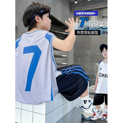 冰絲男童夏裝速乾背心套裝2025新款中大童夏季兒童夏款運動籃球服