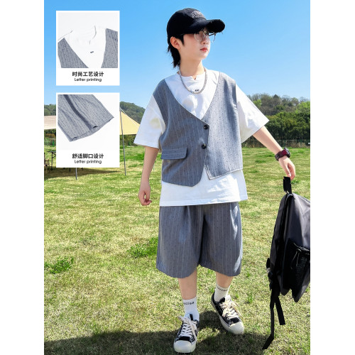 男童套裝夏季2025新款兒童夏裝中大童休閒衣服短袖帥氣時髦男孩潮