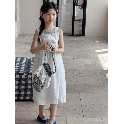 女童夏季連衣裙2025新款女孩洋氣吊帶背心裙兩件套兒童裙套裝夏裝