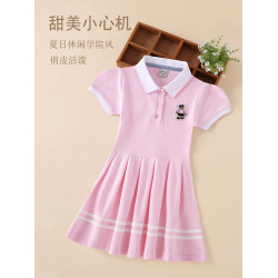 女童連衣裙純棉夏裝兒童POLO裙子學院風夏季童裝短袖女孩公主裙