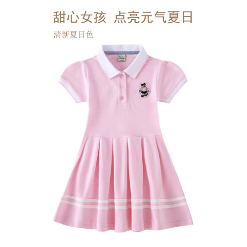 女童連衣裙純棉夏裝兒童POLO裙子學院風夏季童裝短袖女孩公主裙