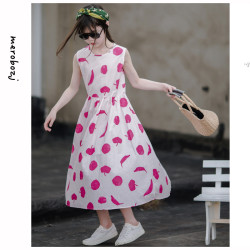 小清新女童沙灘裙洋氣棉波西米亞長裙過膝中大兒童海邊度假連衣裙