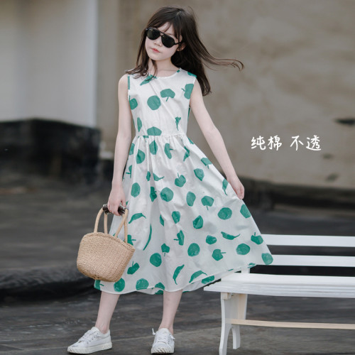 小清新女童沙灘裙洋氣棉波西米亞長裙過膝中大兒童海邊度假連衣裙