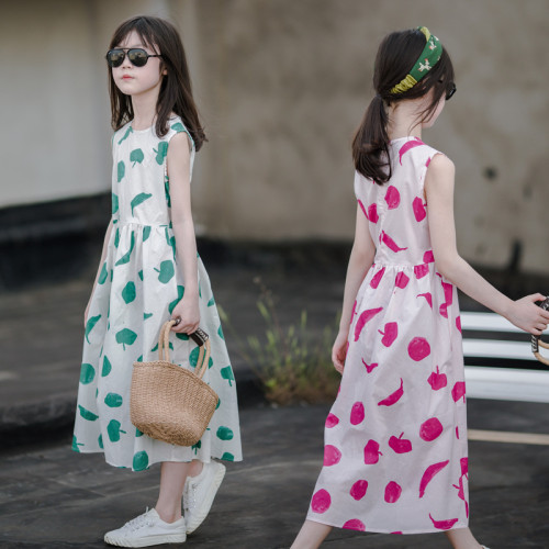 小清新女童沙灘裙洋氣棉波西米亞長裙過膝中大兒童海邊度假連衣裙