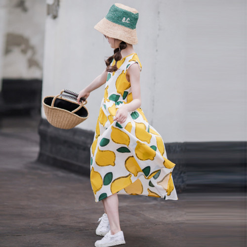 小清新女童沙灘裙洋氣棉波西米亞長裙過膝中大兒童海邊度假連衣裙