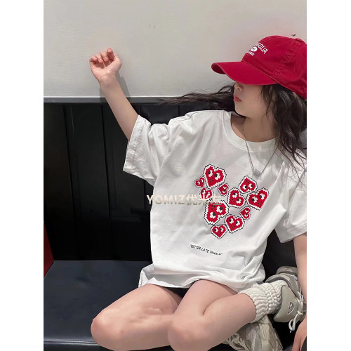 波拉bora韓國童裝女童笑臉愛心短袖T恤2025春夏時髦兒童寬松上衣