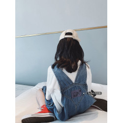 女童牛仔背帶短褲春夏套裝2025新款韓版中大童夏裝五分褲兩件套潮