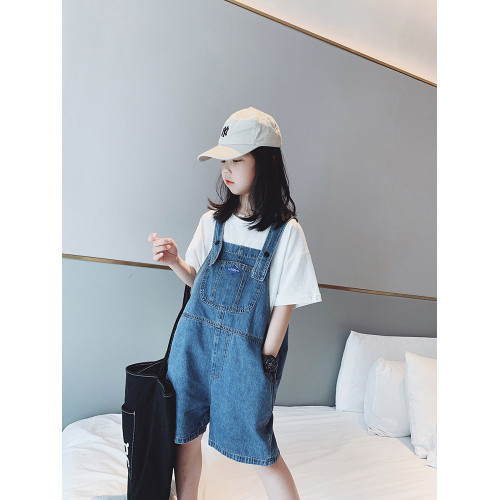 女童牛仔背帶短褲春夏套裝2025新款韓版中大童夏裝五分褲兩件套潮