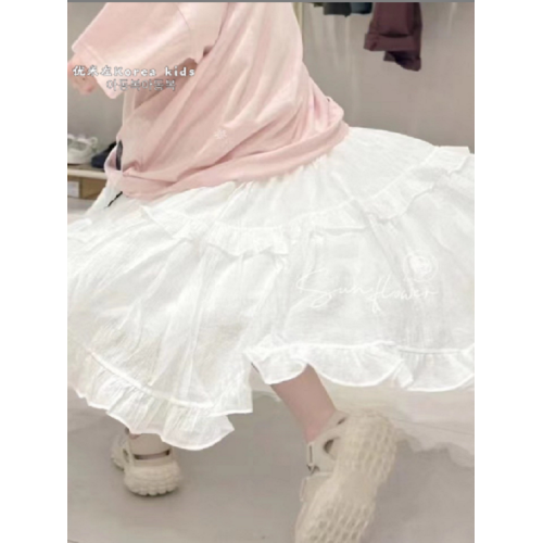 波拉bora韓國童裝女童白色仙女裙2025春夏季女孩半裙甜美氣質裙子