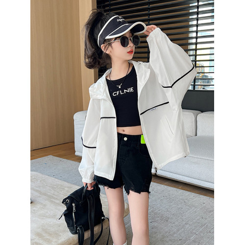 女童防曬衣夏季2025新款兒童防紫外線薄款外套大童夏裝連帽防曬服
