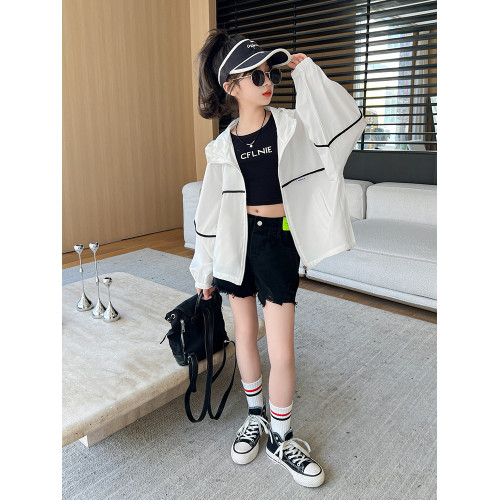女童防曬衣夏季2025新款兒童防紫外線薄款外套大童夏裝連帽防曬服