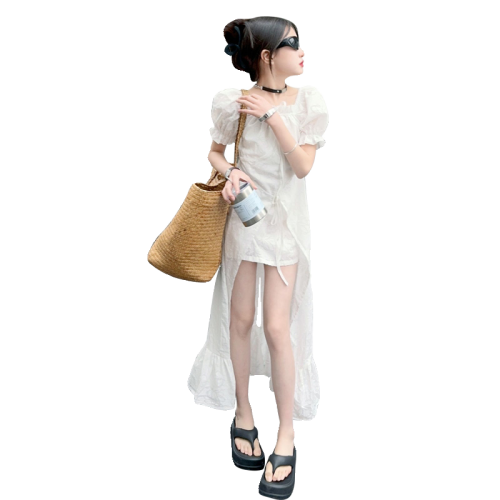 女童夏裝連衣裙2025新款洋氣兒童時髦公主裙女大童夏季燕尾禮服裙