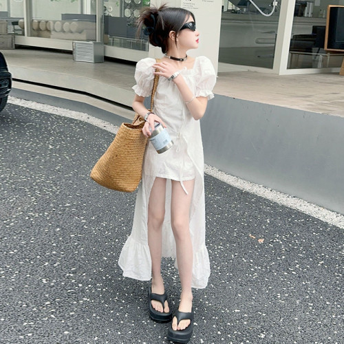女童夏裝連衣裙2025新款洋氣兒童時髦公主裙女大童夏季燕尾禮服裙