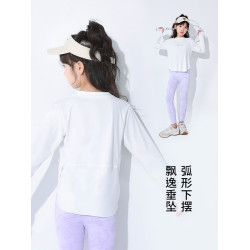 兒童速乾衣夏季薄款跑步上衣女童冰絲防曬衣運動長袖t恤訓練服