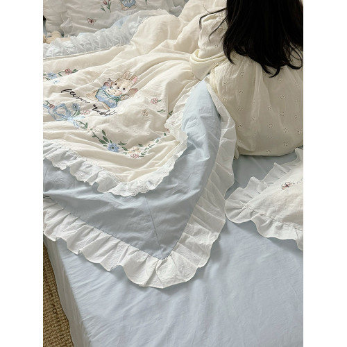 ins韓式花邊全棉被套單件 女寶床品三/四件套 純棉A類色織水洗棉