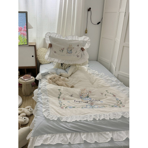 ins韓式花邊全棉被套單件 女寶床品三/四件套 純棉A類色織水洗棉