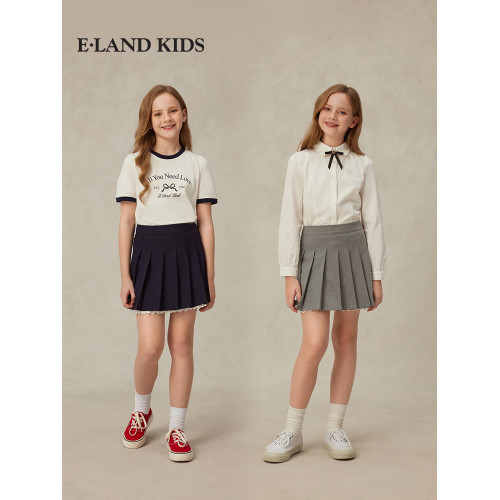 eland kids衣戀童裝女童短裙2025年夏學院風蕾絲花邊百褶畢業禮服