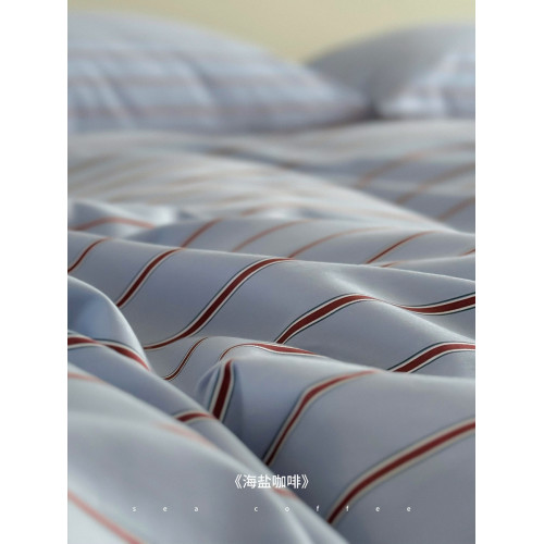 ins簡約藍色條紋全棉純棉床品宿舍四件套被罩雙人被套150x200x230
