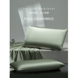 輕奢A類水光冰絲枕套一對夏季涼感枕頭套單人純色枕芯套48cmX74cm