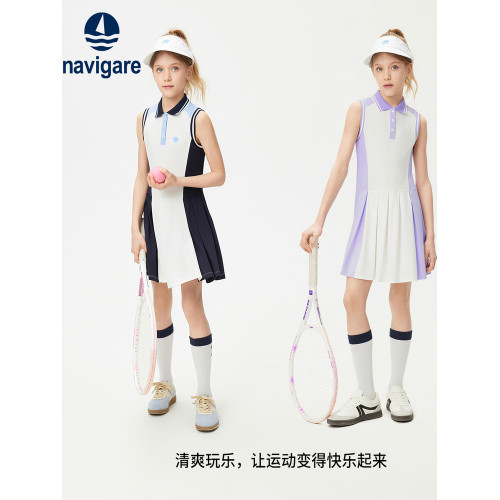 Navigare意大利小帆船女童連衣裙2025年夏季洋氣兒童無袖POLO裙
