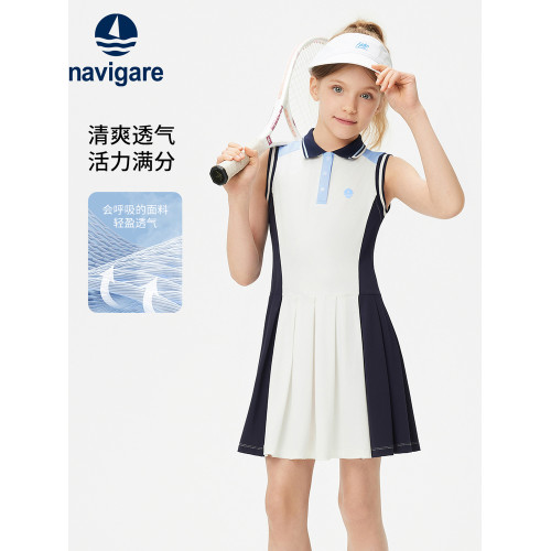 Navigare意大利小帆船女童連衣裙2025年夏季洋氣兒童無袖POLO裙