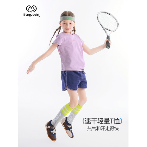 半度閒女童速乾衣夏季薄款運動短袖2025新款兒童夏裝彈力t恤上衣