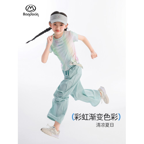 半度閒女童速乾衣夏季薄款運動短袖2025新款兒童夏裝彈力t恤上衣
