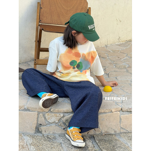 女童短袖T恤2025夏季新款中大童卡通小貓印花寬松透氣休閒上衣潮