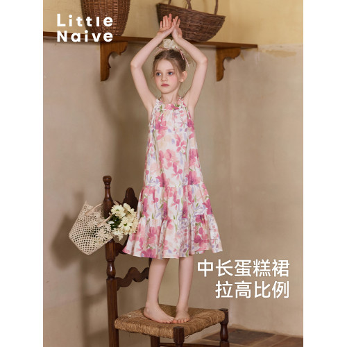 Little Naive連衣裙女童夏季新款純棉碎花裙子兒童無袖慵懶背心裙