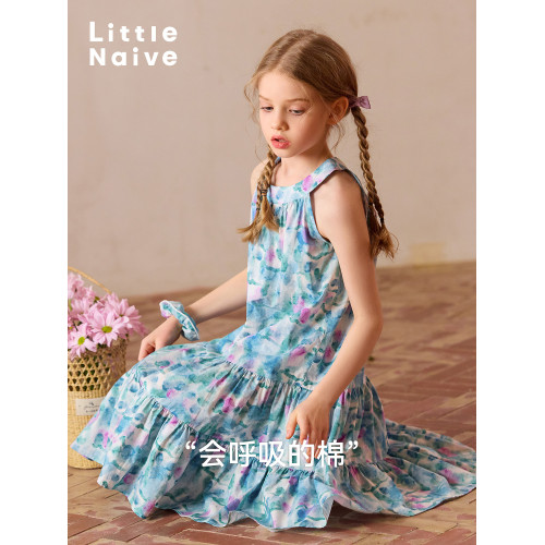 Little Naive連衣裙女童夏季新款純棉碎花裙子兒童無袖慵懶背心裙