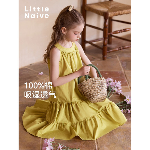 Little Naive連衣裙女童夏季新款純棉碎花裙子兒童無袖慵懶背心裙