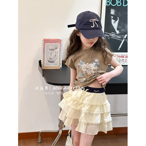 波拉韓女童夏季短袖小女孩溫柔T恤2025新款兒童短款打底t修身上衣