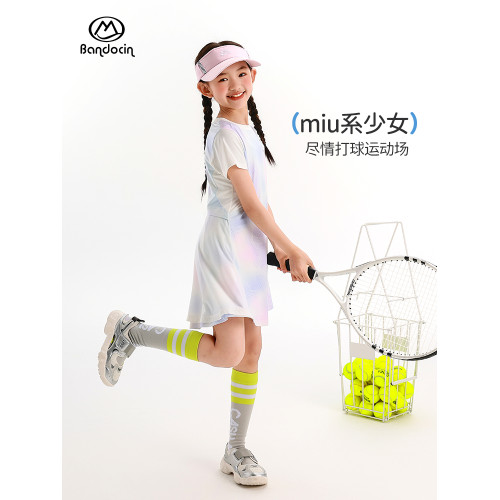 半度閒女童運動連衣裙夏季薄款透氣2025新款女孩吸溼排汗輕氧裙子