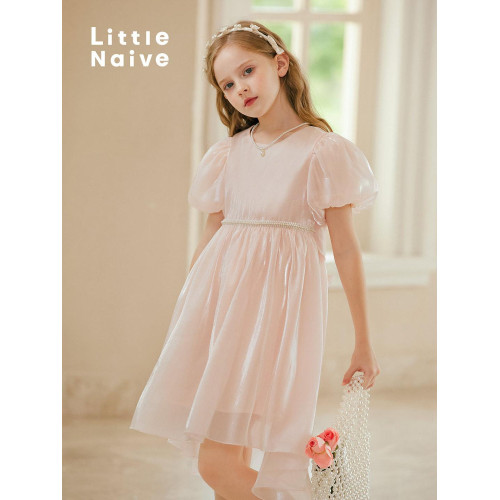 LittleNaive 禮服裙兒童夏季新款鋼琴演出連衣裙生日女童公主裙
