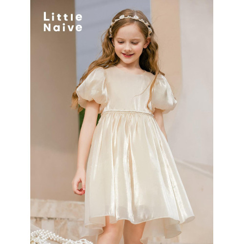 LittleNaive 禮服裙兒童夏季新款鋼琴演出連衣裙生日女童公主裙