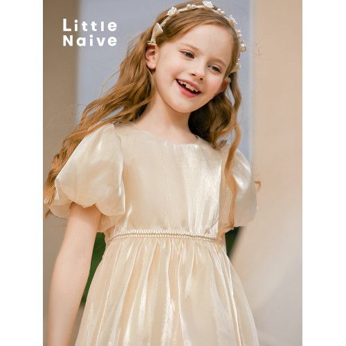 LittleNaive 禮服裙兒童夏季新款鋼琴演出連衣裙生日女童公主裙