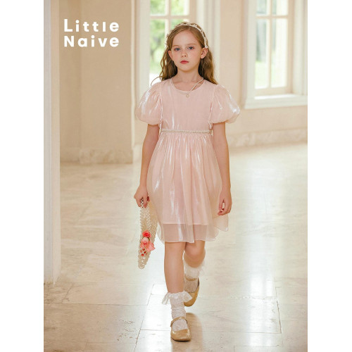 LittleNaive 禮服裙兒童夏季新款鋼琴演出連衣裙生日女童公主裙