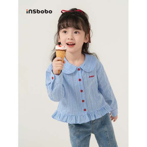 女童短袖t恤洋氣格子上衣女孩夏季衣服襯衫大童夏裝兒童童裝長袖