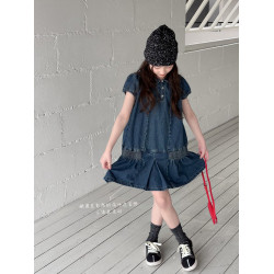 【盛夏】藍小爸童裝女童牛仔連衣裙夏季新款兒童洋氣荷葉邊裙子