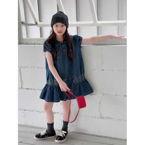 【盛夏】藍小爸童裝女童牛仔連衣裙夏季新款兒童洋氣荷葉邊裙子