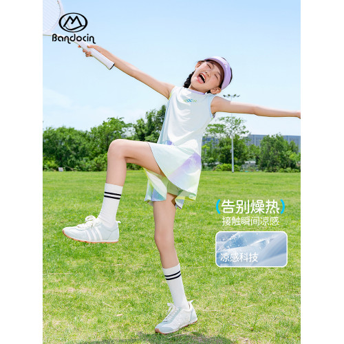 半度閒女童運動速乾背心連衣裙洋氣薄款透氣2025新款兒童夏裝涼感