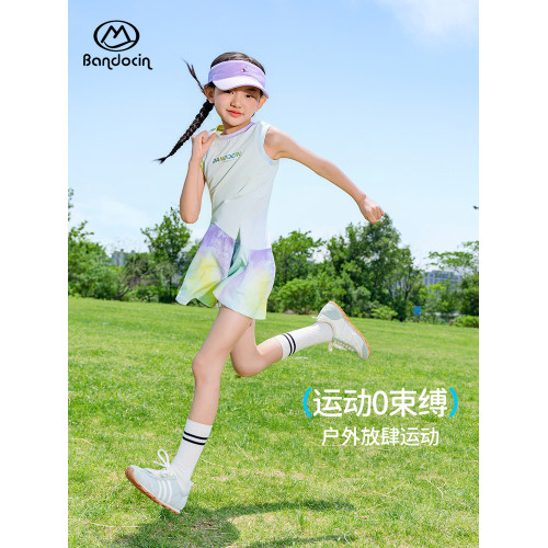 半度閒女童運動速乾背心連衣裙洋氣薄款透氣2025新款兒童夏裝涼感