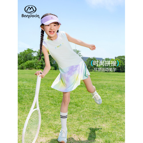 半度閒女童運動速乾背心連衣裙洋氣薄款透氣2025新款兒童夏裝涼感