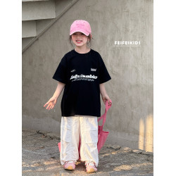 女童短袖T恤2025夏季新款中大童潮牌款洋氣短袖兒童休閒百搭上衣