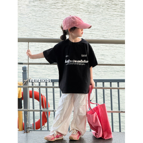 女童短袖T恤2025夏季新款中大童潮牌款洋氣短袖兒童休閒百搭上衣