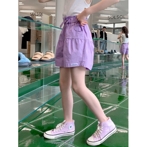 女童短褲外穿薄紫色純棉休閒夏裝季新款孩兒童中大童褲子熱褲中褲