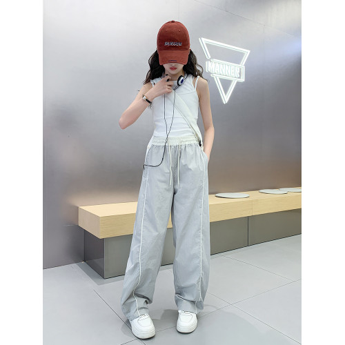 女童夏季薄款褲子女大童彎刀褲夏裝兒童速乾防蚊褲小女孩休閒長褲